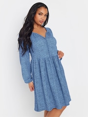 Yours Curve Blue Dot Tie Neck Dress - Image 1 of 5