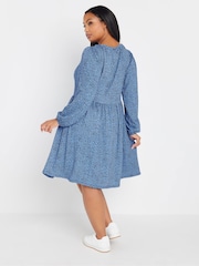 Yours Curve Blue Dot Tie Neck Dress - Image 3 of 5