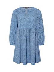 Yours Curve Blue Dot Tie Neck Dress - Image 5 of 5