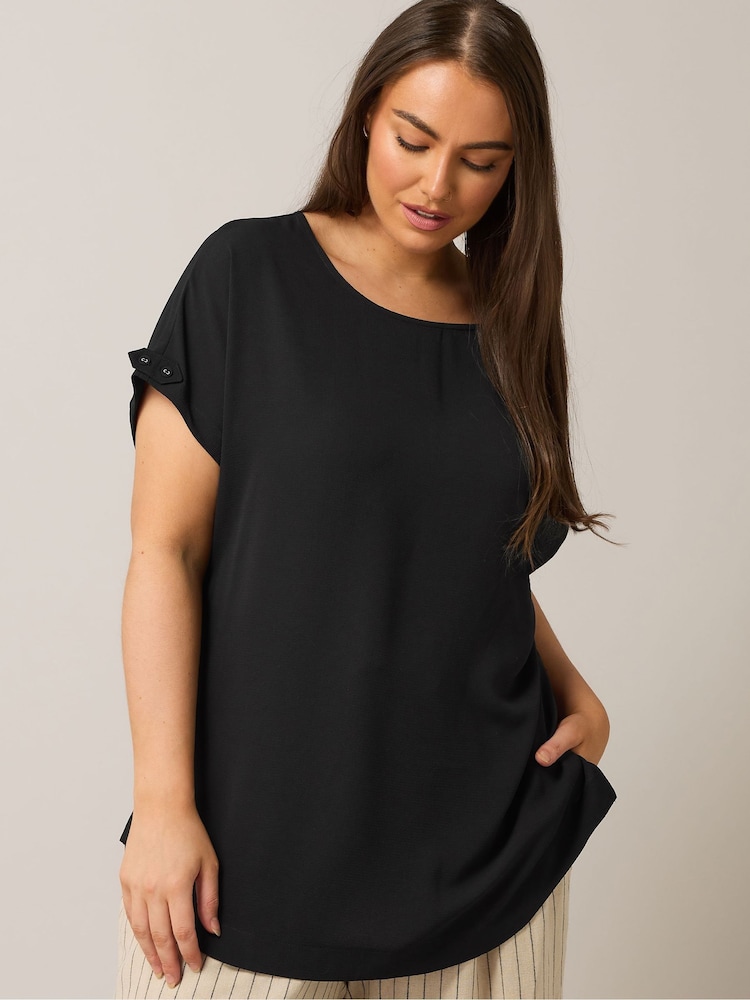 Yours Curve Black Turn Back Button Detail Blouse - Image 1 of 5