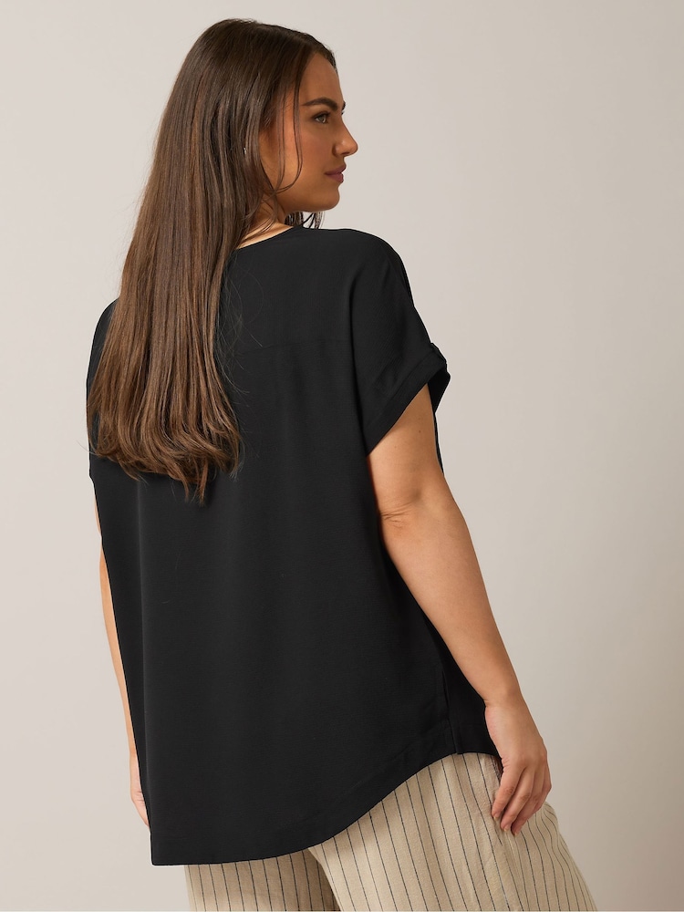 Yours Curve Black Turn Back Button Detail Blouse - Image 2 of 5