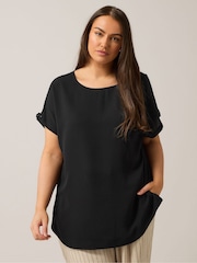 Yours Curve Black Turn Back Button Detail Blouse - Image 3 of 5