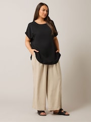 Yours Curve Black Turn Back Button Detail Blouse - Image 4 of 5