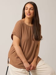 Yours Curve Brown Turn Back Button Detail Blouse - Image 3 of 5