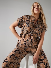 Long Tall Sally Brown Short Sleeve Button Shirt - Image 1 of 5