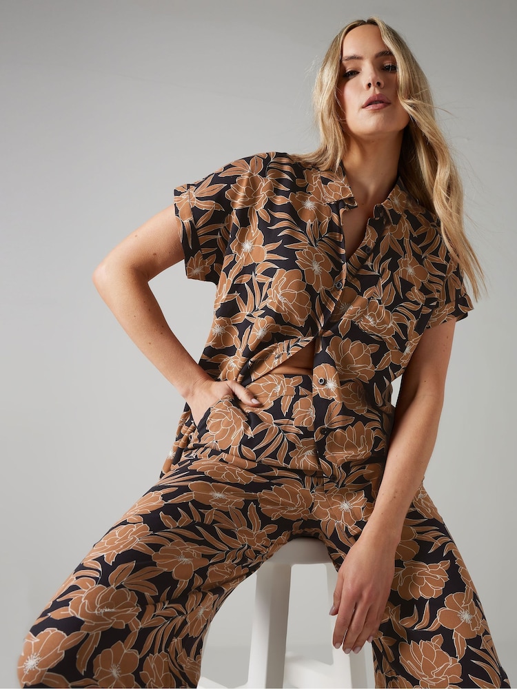 Long Tall Sally Brown Short Sleeve Button Shirt - Image 1 of 5