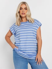 Yours Curve Blue 100% Cotton Grown On Slub T-Shirt - Image 1 of 5