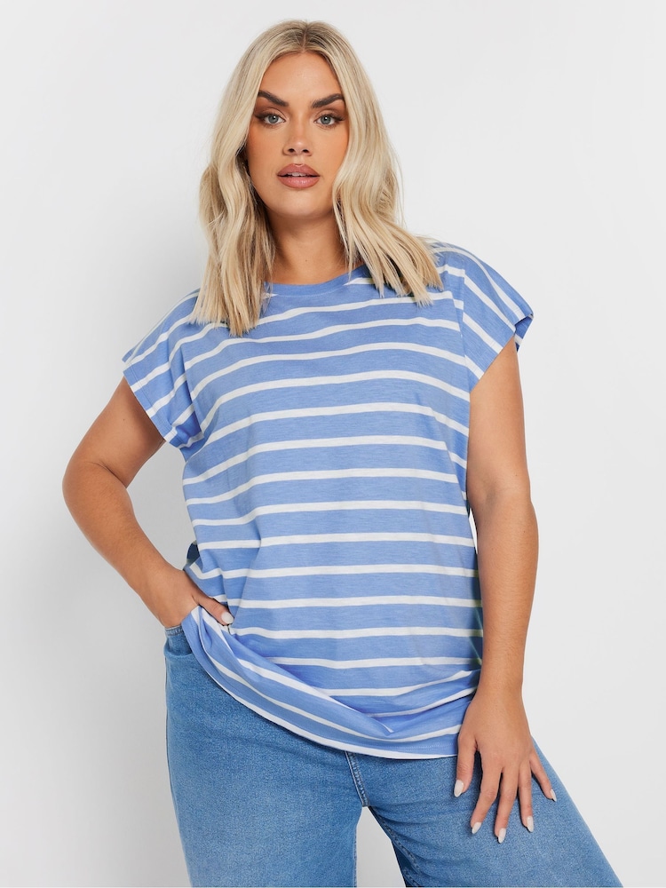 Yours Curve Blue 100% Cotton Grown On Slub T-Shirt - Image 1 of 5