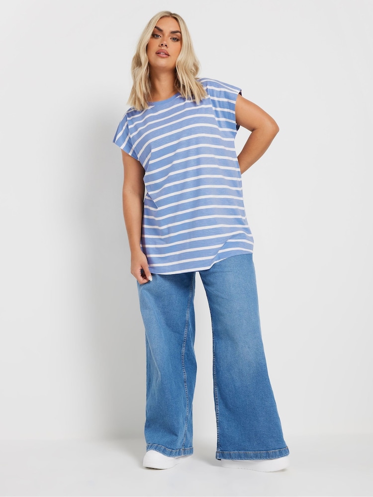 Yours Curve Blue 100% Cotton Grown On Slub T-Shirt - Image 2 of 5
