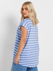 Yours Curve Blue 100% Cotton Grown On Slub T-Shirt - Image 4 of 5