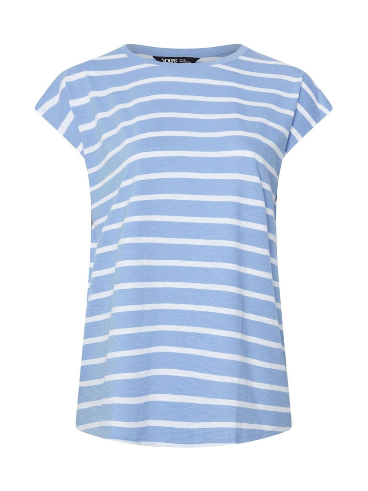 Yours Curve Blue 100% Cotton Grown On Slub T-Shirt - Image 5 of 5