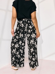 Yours Curve Black Jersey Print Wide Leg Trousers - Image 3 of 5