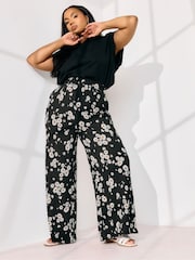 Yours Curve Black Jersey Print Wide Leg Trousers - Image 4 of 5