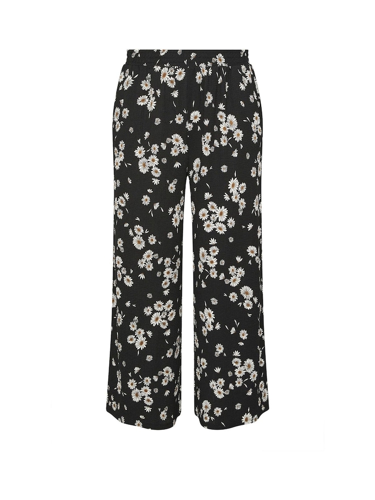 Yours Curve Black Jersey Print Wide Leg Trousers - Image 5 of 5 Yours Curve Black Jersey Print Wide Leg Trousers - Image 5 of 5