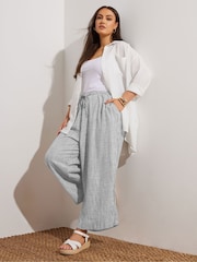 Yours Curve Grey Linen Cropped Wide Leg Skinny Waist Trousers - Image 1 of 10