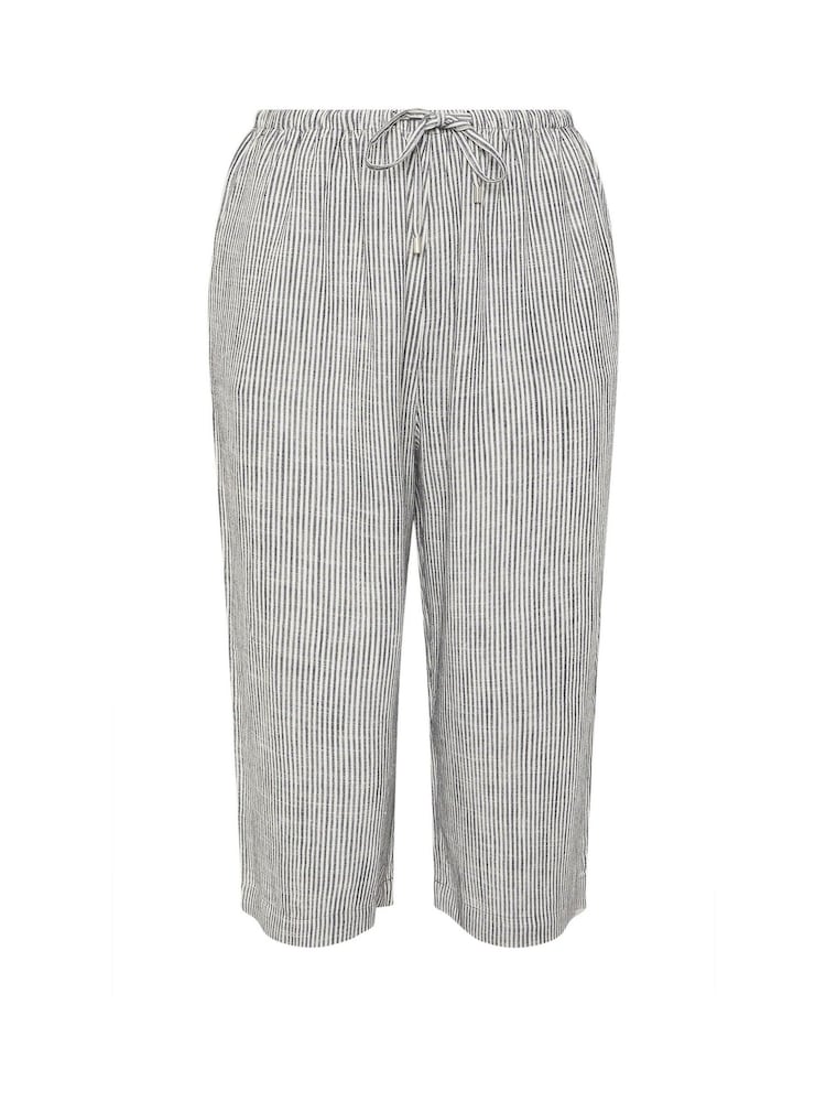 Yours Curve Grey Linen Cropped Wide Leg Skinny Waist Trousers - Image 10 of 10