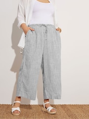 Yours Curve Grey Linen Cropped Wide Leg Skinny Waist Trousers - Image 2 of 10