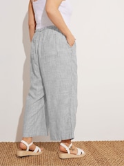 Yours Curve Grey Linen Cropped Wide Leg Skinny Waist Trousers - Image 3 of 10
