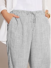Yours Curve Grey Linen Cropped Wide Leg Skinny Waist Trousers - Image 4 of 10