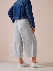 Yours Curve Grey Linen Cropped Wide Leg Skinny Waist Trousers - Image 6 of 10