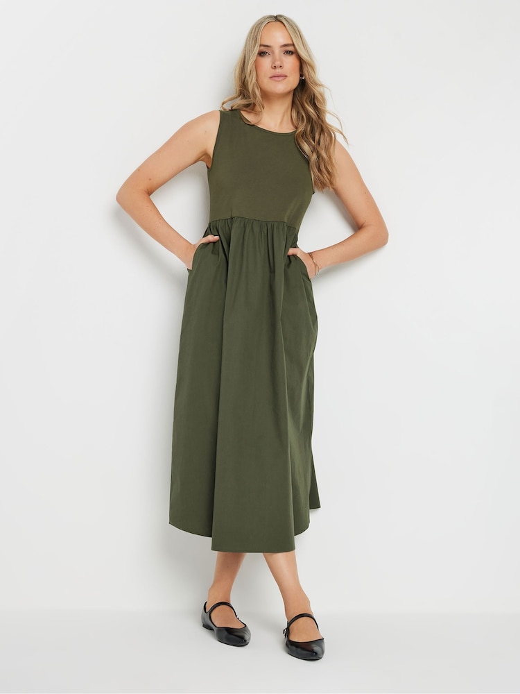 Long Tall Sally Green 100% Cotton Sleeveless Mixed Fabric Midi Dress - Image 3 of 6