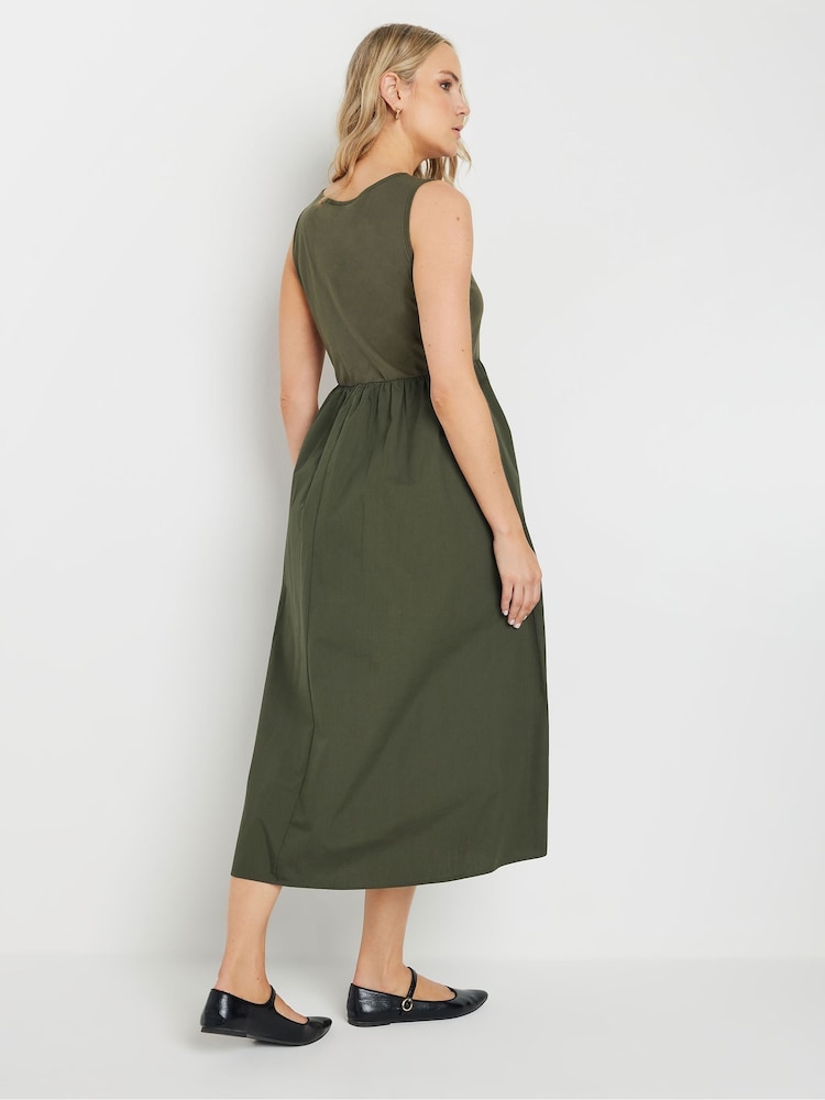 Long Tall Sally Green 100% Cotton Sleeveless Mixed Fabric Midi Dress - Image 5 of 6
