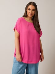 Yours Curve Pink Turn Back Button Detail Blouse - Image 1 of 5