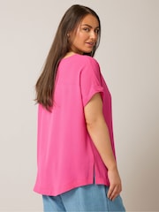 Yours Curve Pink Turn Back Button Detail Blouse - Image 2 of 5