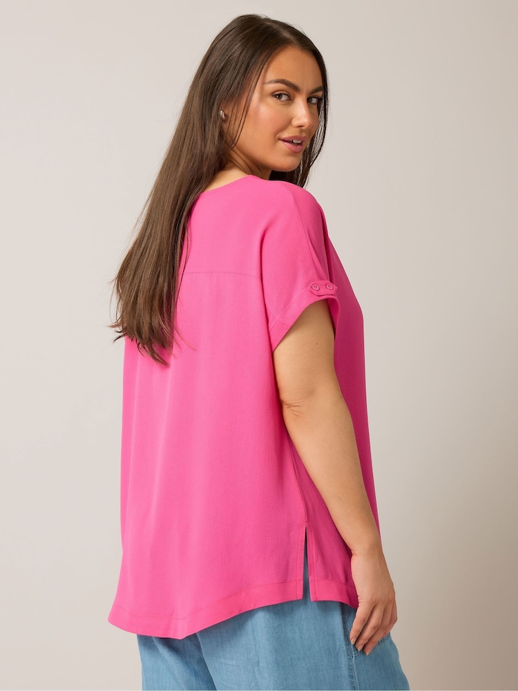 Yours Curve Pink Turn Back Button Detail Blouse - Image 2 of 5