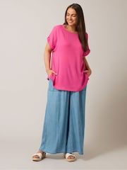 Yours Curve Pink Turn Back Button Detail Blouse - Image 3 of 5