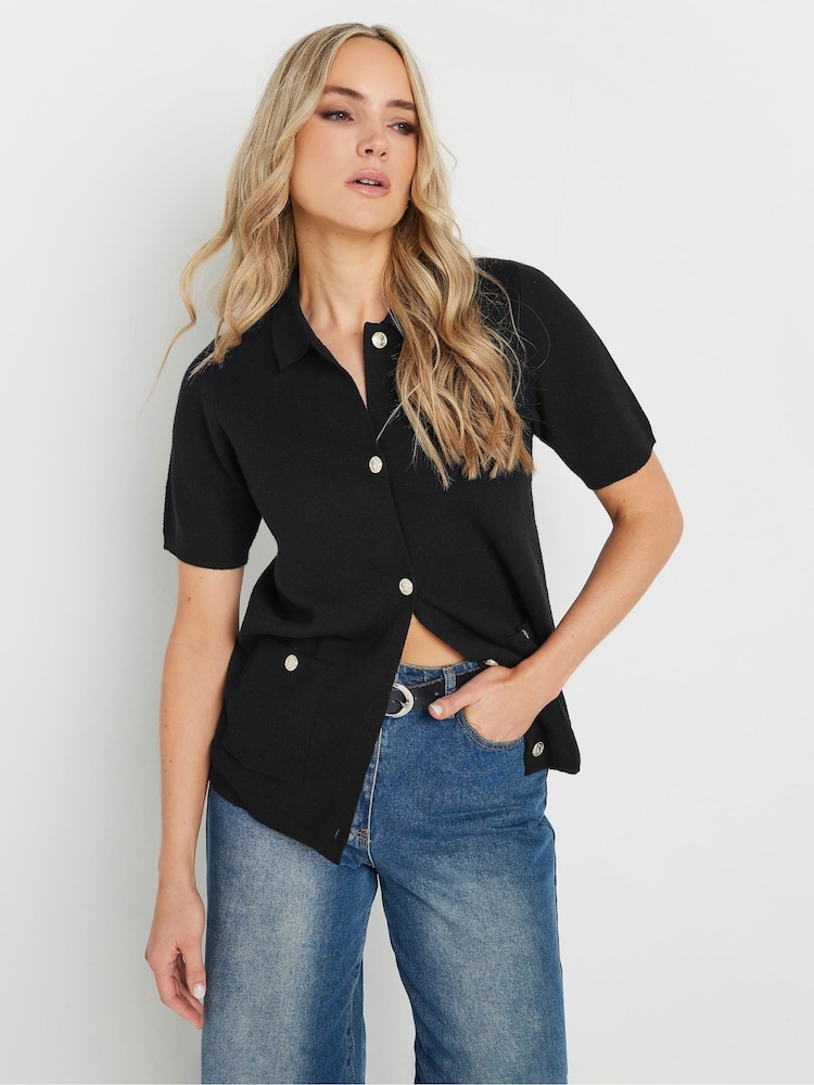 Long Tall Sally Black Short Sleeve Boxy Knitted Cardigan - Image 1 of 5