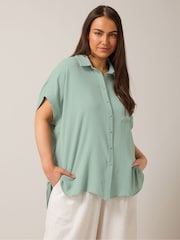 Yours Curve Light Green Grown On Sleeve Blouse - Image 1 of 5
