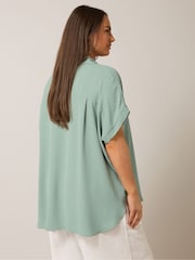 Yours Curve Light Green Grown On Sleeve Blouse - Image 3 of 5