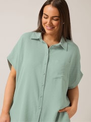 Yours Curve Light Green Grown On Sleeve Blouse - Image 4 of 5
