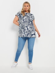 Yours Curve Light Blue 100% Cotton Grown On Slub T-Shirt - Image 2 of 5