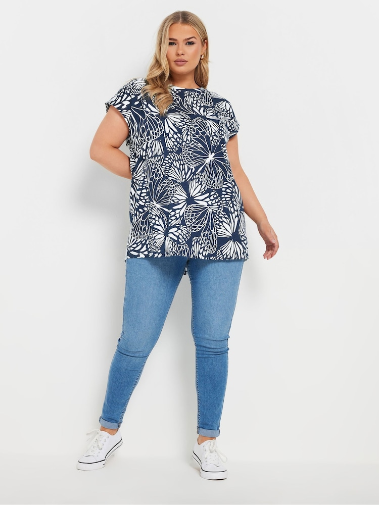 Yours Curve Light Blue 100% Cotton Grown On Slub T-Shirt - Image 2 of 5