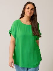 Yours Curve Green Turn Back Button Detail Blouse - Image 1 of 5