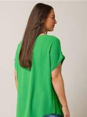 Yours Curve Green Turn Back Button Detail Blouse - Image 2 of 5