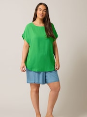 Yours Curve Green Turn Back Button Detail Blouse - Image 3 of 5
