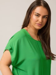Yours Curve Green Turn Back Button Detail Blouse - Image 4 of 5