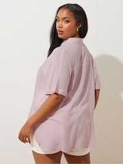 Yours Curve Pink Short Sleeve Chambray Shirt - Image 2 of 9
