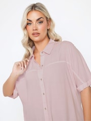 Yours Curve Pink Short Sleeve Chambray Shirt - Image 8 of 9