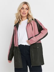 Yours Curve Pink Lightweight Colourblock Parka - Image 1 of 5