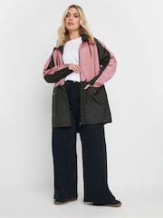 Yours Curve Pink Lightweight Colourblock Parka - Image 3 of 5