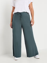 Yours Curve Blue Jersey Wide Leg Cargo Trousers - Image 1 of 5