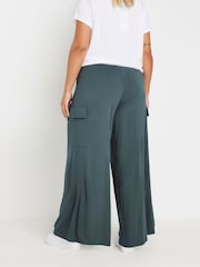 Yours Curve Blue Jersey Wide Leg Cargo Trousers - Image 3 of 5