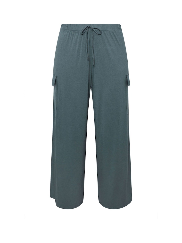 Yours Curve Blue Jersey Wide Leg Cargo Trousers - Image 5 of 5 Yours Curve Blue Jersey Wide Leg Cargo Trousers - Image 5 of 5