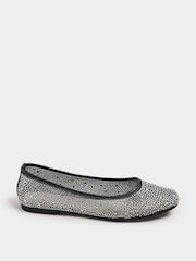Yours Curve Black Wide Fit Mesh Diamante Ballet Pumps - Image 3 of 5