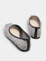 Yours Curve Black Wide Fit Mesh Diamante Ballet Pumps - Image 4 of 5