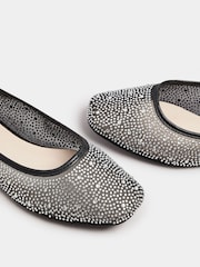 Yours Curve Black Wide Fit Mesh Diamante Ballet Pumps - Image 5 of 5